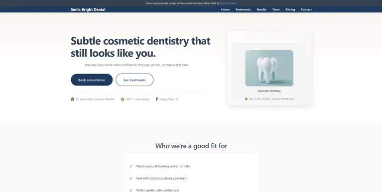 Cosmetic dental clinic website demo homepage