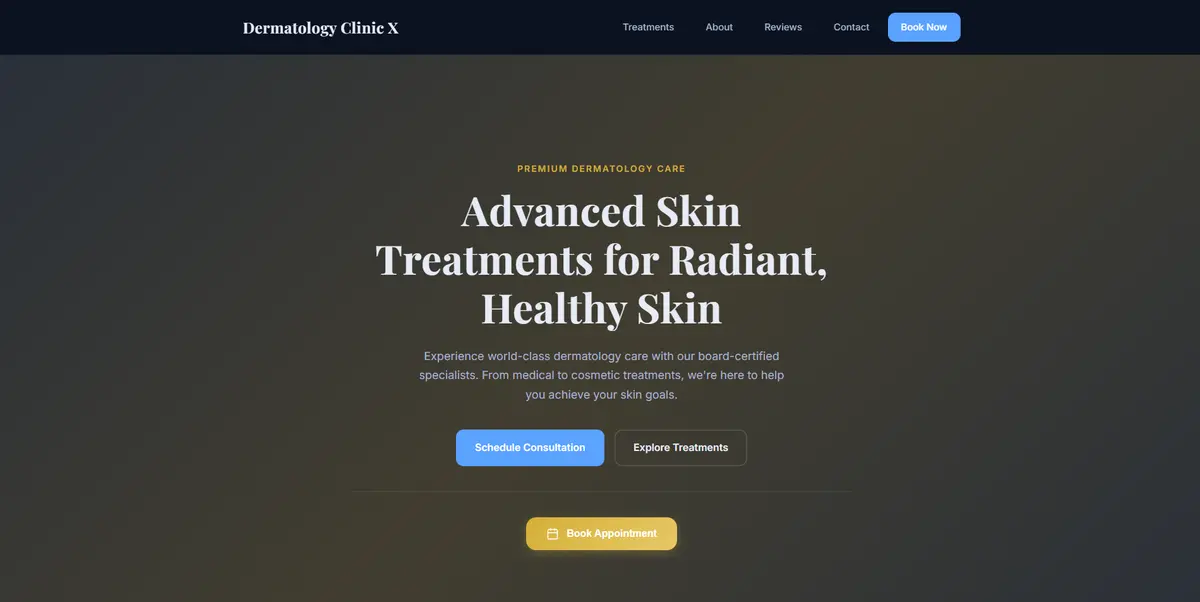Dermatology clinic homepage mockup