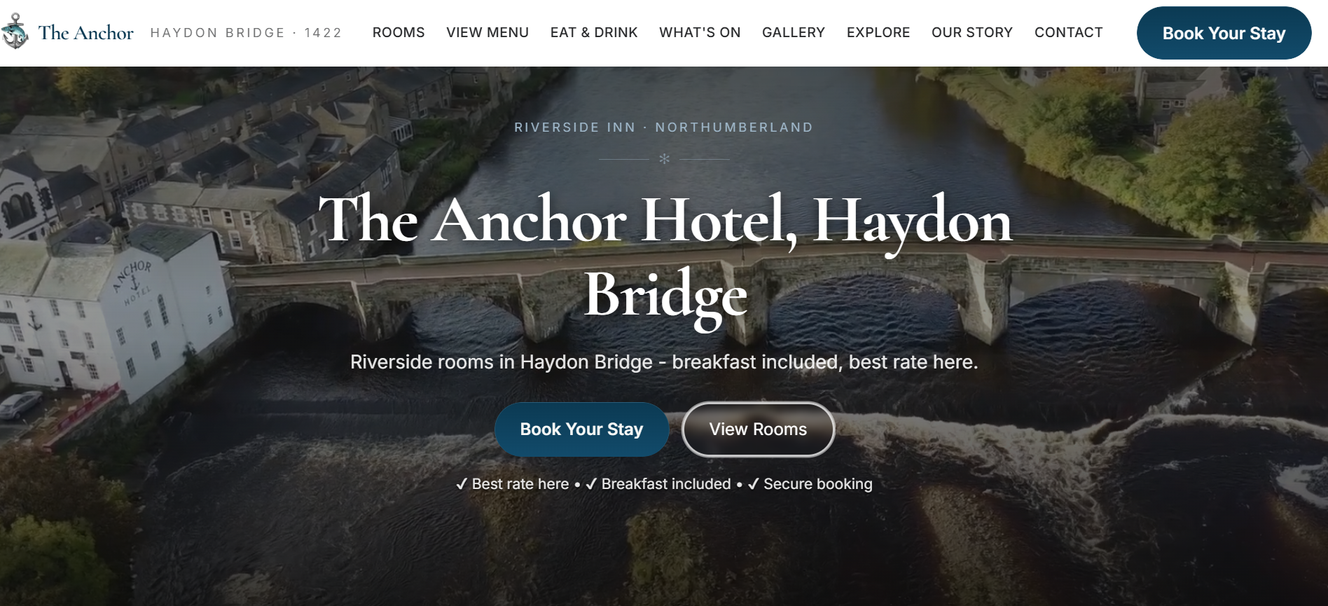 The Anchor Hotel homepage after the makeover